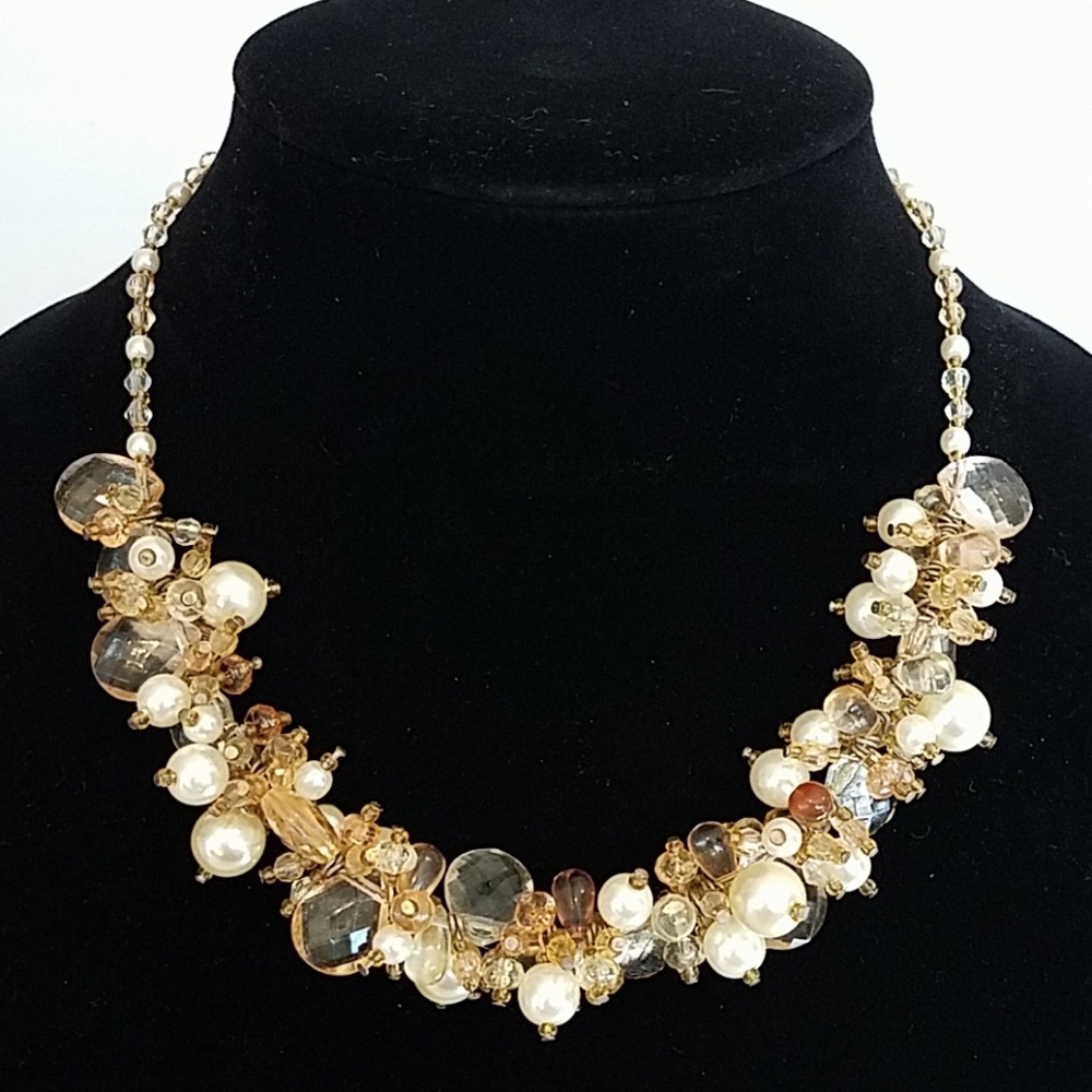 Cluster Bead Gold Tone Statement Necklace